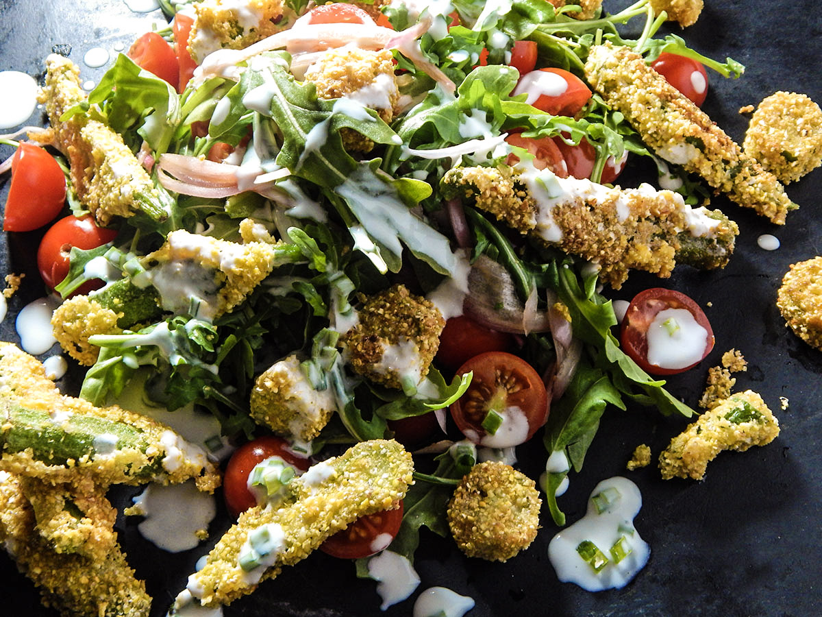 Fried Okra & Tomato Salad