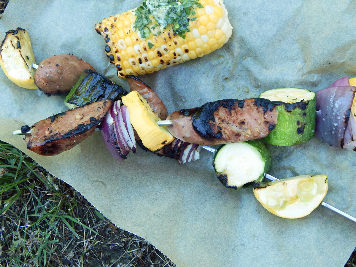 Grilled Chicken Apple Sausage Kebabs