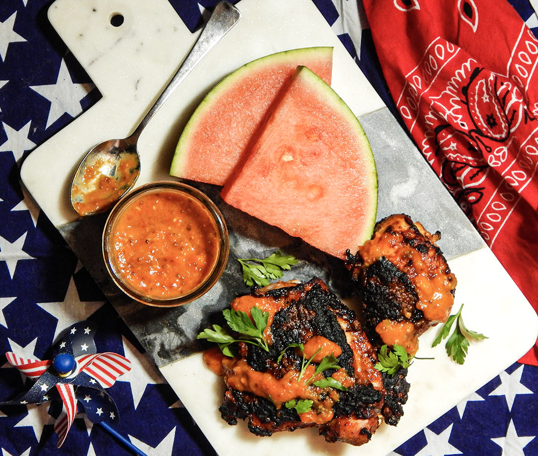 Watermelon Peach Barbeque Sauce with Grilled Chicken
