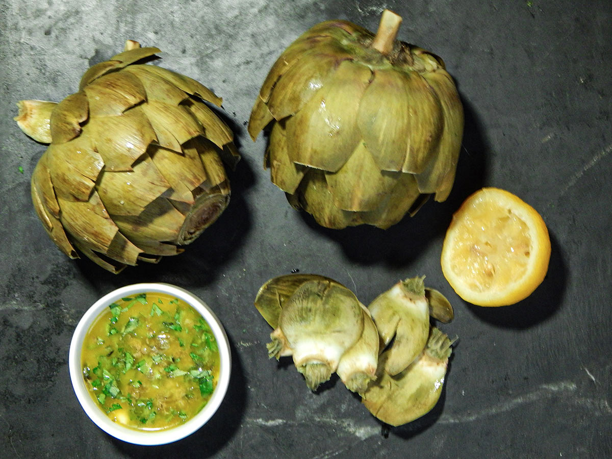 Steamed Artichokes with Lemon Herb  Butter