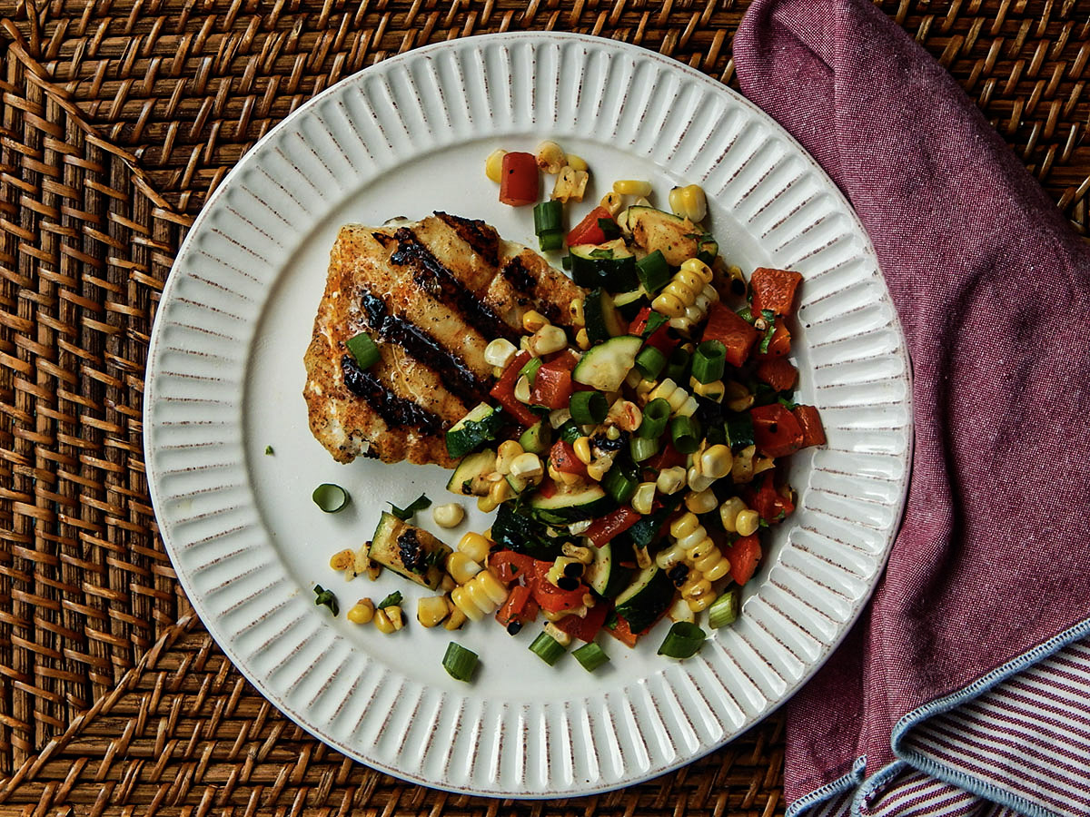 Grilled Grouper and Zucchini Succotash