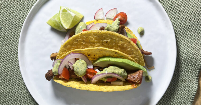 Braised Chicken Thigh & Poblano Cilantro Lime Crema Taco