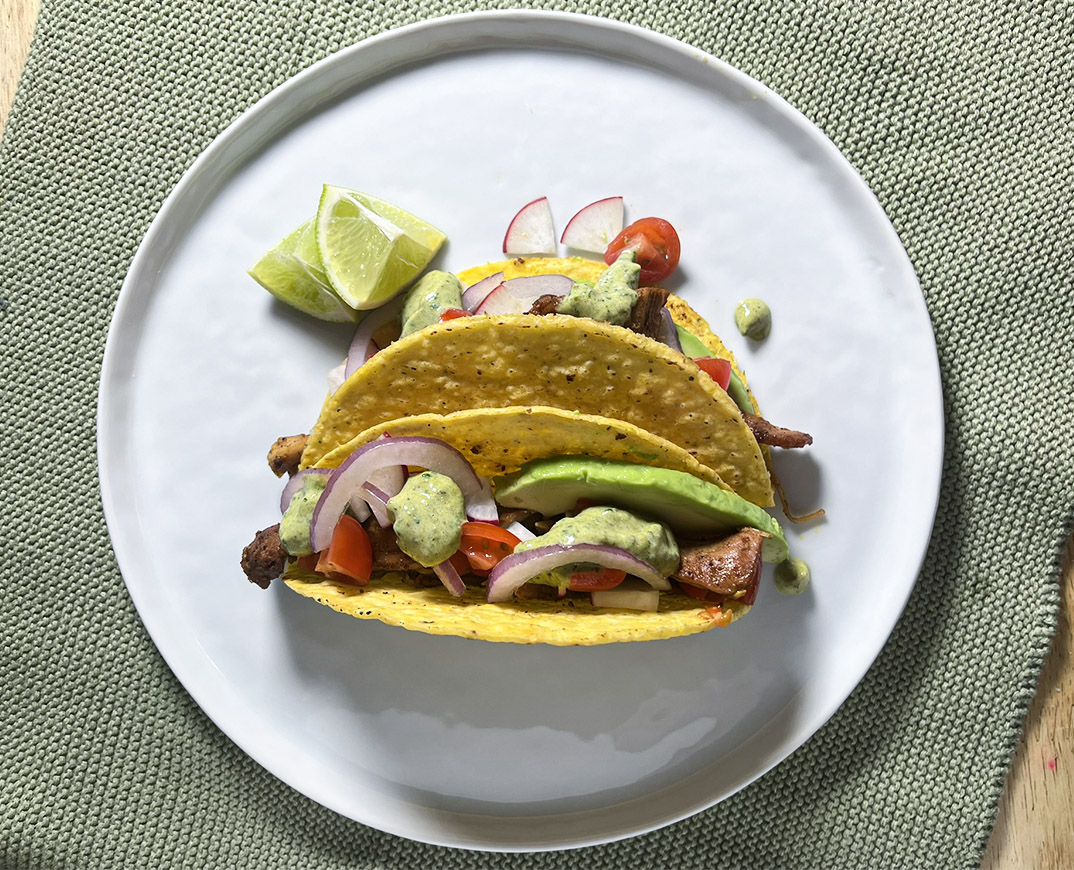 Braised Chicken Thigh & Poblano Cilantro Lime Crema Taco
